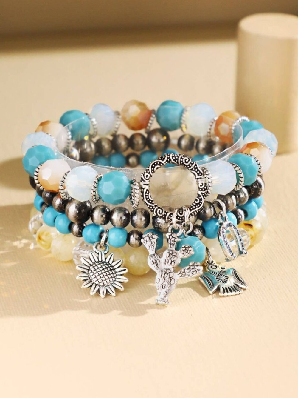 Western Multi Bead with Charm Stackable Bracelet